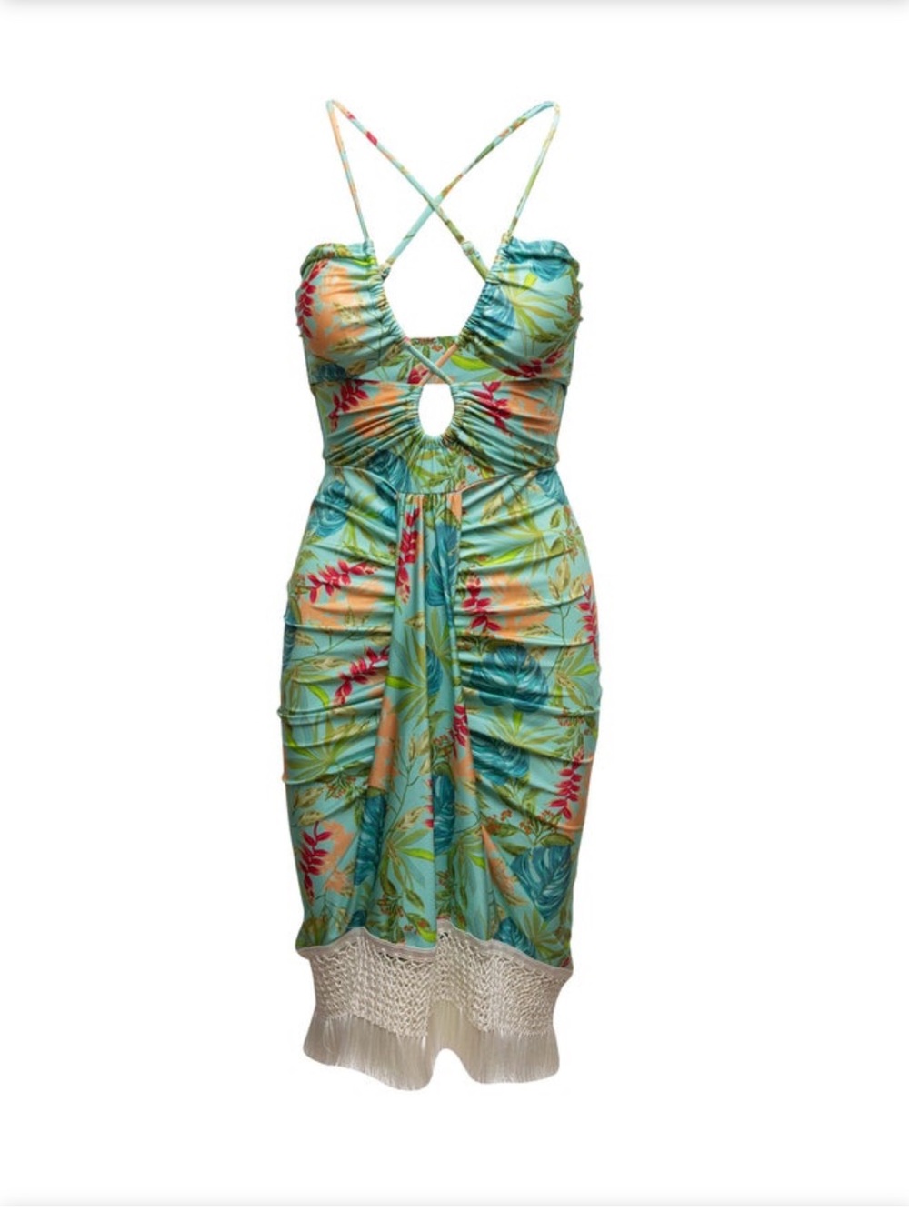 PatBO Tropical Cutout dress with Fringe Hem - pristine
